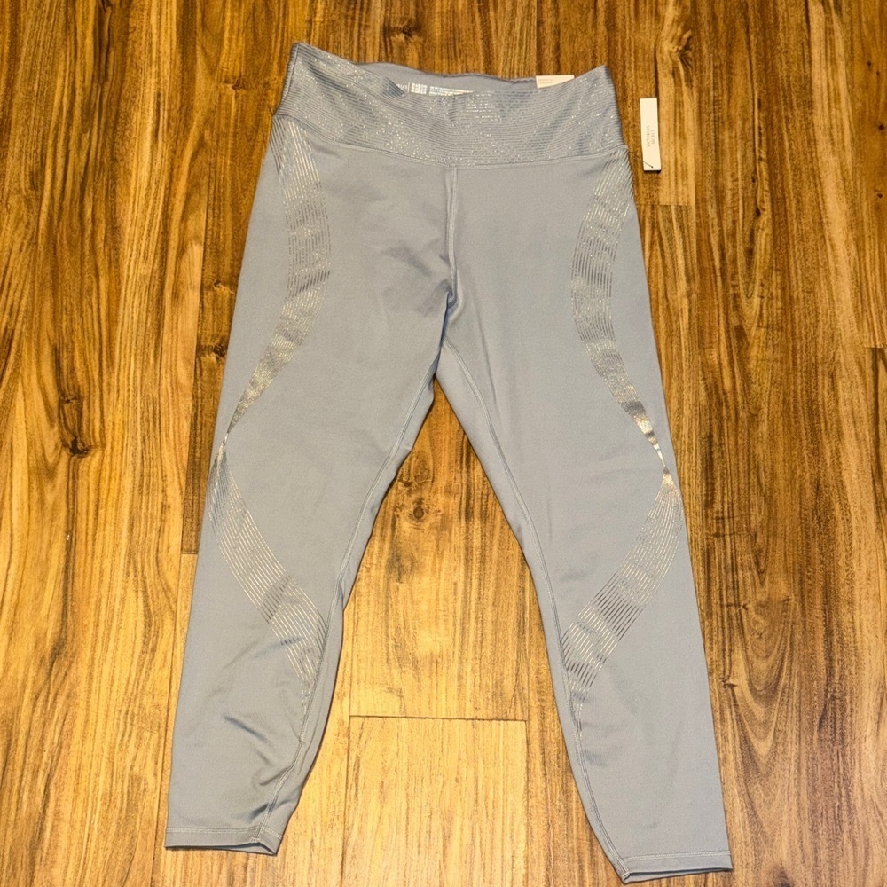 Victorias Secret women leggings large grey silver athletic Athleisure active NWT